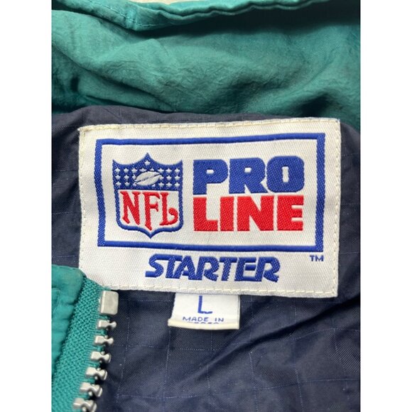 Vintage Miami Dolphins Jacket Mens Large NFL Pro Line Starter Teal Nylon Hooded - Picture 3 of 16